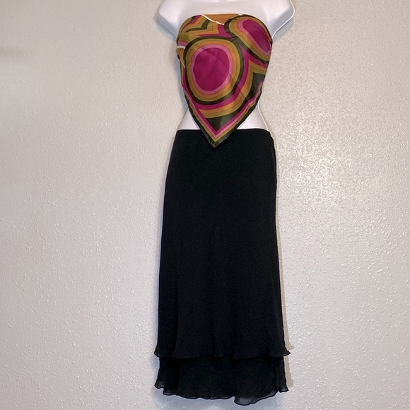 Vintage Y2K Adrianna Papell 100% Silk Black Ruffled Pencil Skirt - Picture 5 of 5